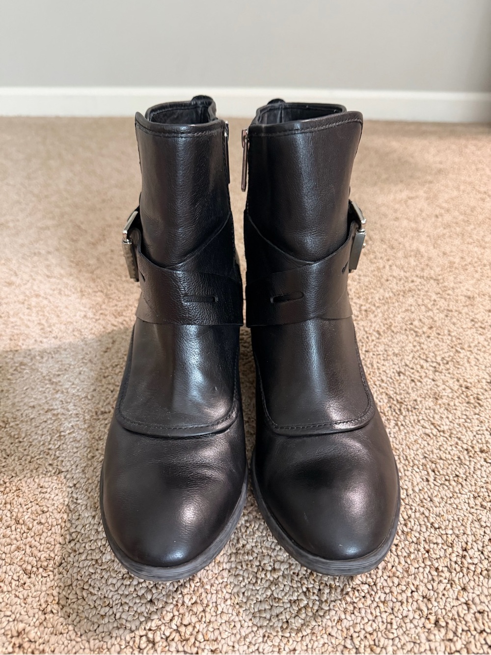 Donald J. Pliner Black Leather Buckle Ankle Boots